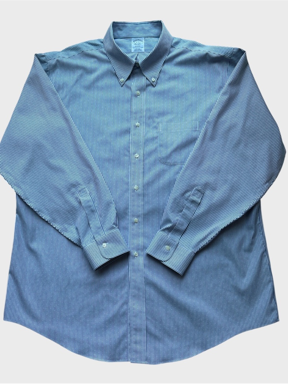 Brooks Brothers Blue Stripe Non-Iron Supima Cotton Dress Shirt 18-35 Classic Fit